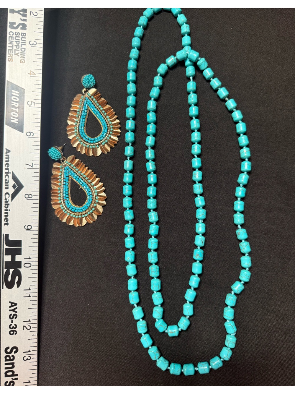 Turquoise Bead Necklace and Teardrop Earrings Set - Elegant Turquoise Jewelry